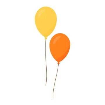 Two colorful balloons with strings isolated on white background. Flat vector 스톡 일러스트