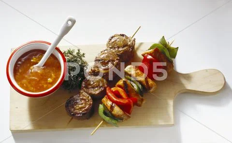 Two colorful BarBQ Skewers Stock Photos