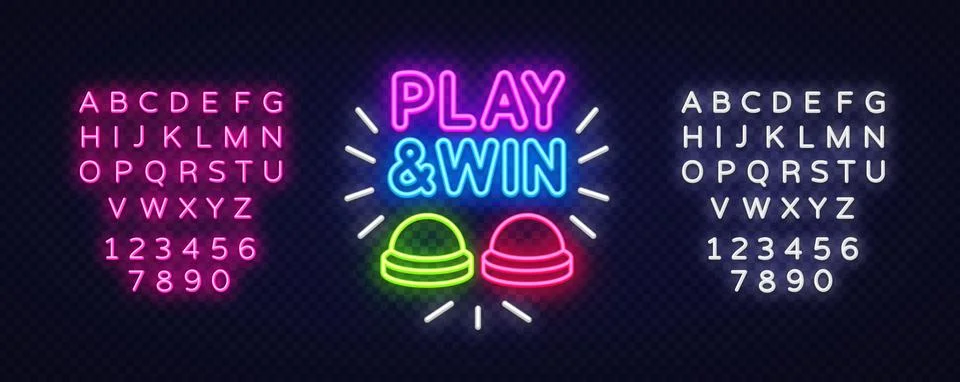 Two colorful buzzers underlined by the phrase PLAY WIN. Surrounded by radiating Stock Illustration