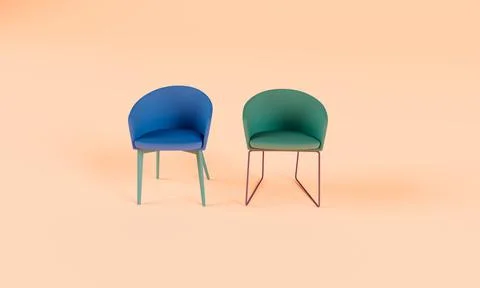 Two colorful chair 3d render on Romantic color background Stock Illustration