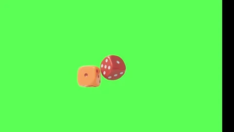 Two colorful dice tumbling and landing together against a bright solid green 스톡 동영상 346040746