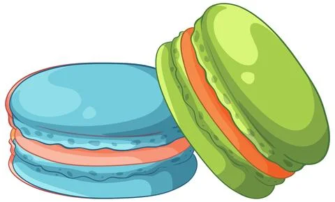 Two Colorful French Macarons Vector Illustration on White Background Stock Illustration