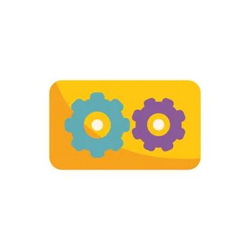 Two colorful gears interlocking representing teamwork on yellow background Stock Illustration