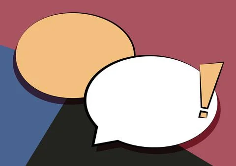 Two Colorful Overlapping Speech Bubble Drawing With Exclamation Mark. Double Illustrazione stock