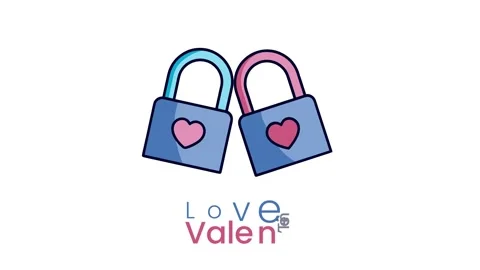 Two colorful padlocks locked together with heart symbols representing Stock Footage 325042857