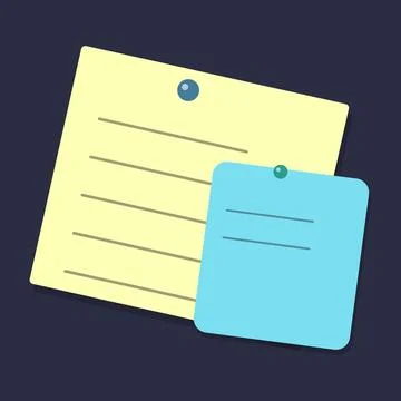 Two colorful sticky notes attached with a pin Stock Illustration