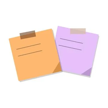 Two colorful sticky notes with lines, attached with tape, isolated on trans.. Stockillustratie
