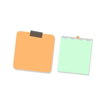 Two colorful sticky notes, one orange with tape, one light green with pin, .. Stock Illustration