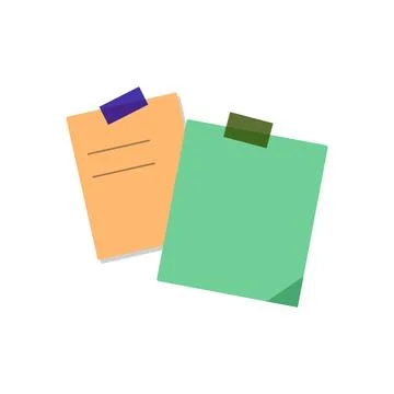 Two colorful sticky notes, orange and green, with tape attached isolated on.. Stock Illustration