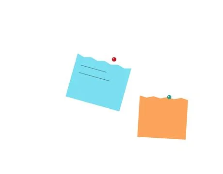 Two colorful sticky notes with pins on a white background Stock Illustration
