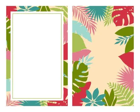 Two colorful tropical frames with exotic plant leaves Stock Illustration