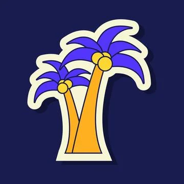 Two colourful palm trees with purple fronds and yellow fruit Stock Illustration