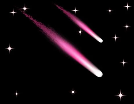 Two comets of violet, meteor, starry sky. Isolated on a black background. ill Stock Illustration
