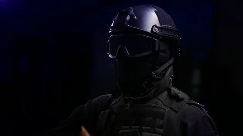 Two commandos with weapons out of the elevator Stock-Footage 105839656