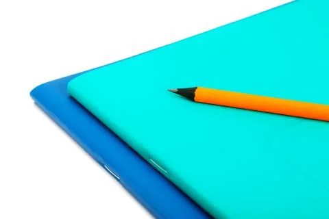 Two common notebook and pencil on white background Stock Photos