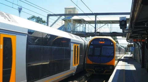 Two commuter trains Stock Footage 49228998