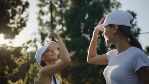 Two competitors greats each other with great tennis match Stockbeeldmateriaal 126305480