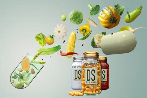 Two-component hard starch capsule and various  vegetables Stock Photos
