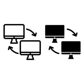 Two computer with arrows line and glyph icon. Computer exchange vector Illustrazione stock