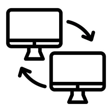 Two computer with arrows line icon. Computer exchange vector illustration Illustrazione stock