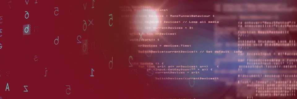 Two computer codes processing against black and gradient background, program Stock Illustration