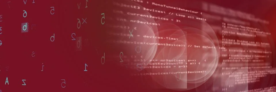 Two computer codes processing against black and gradient background, program Stock Illustration