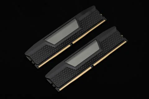 Two computer memory modules on a black background Stock Photos