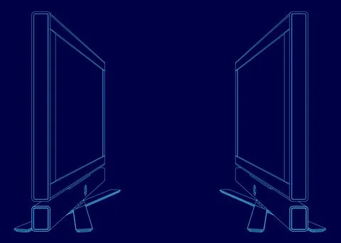 Two computer monitors are shown side by side. The monitors are blue and are Stock Illustration