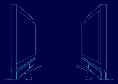 Two computer monitors are shown in a blue background. The monitors are not Stock Illustration