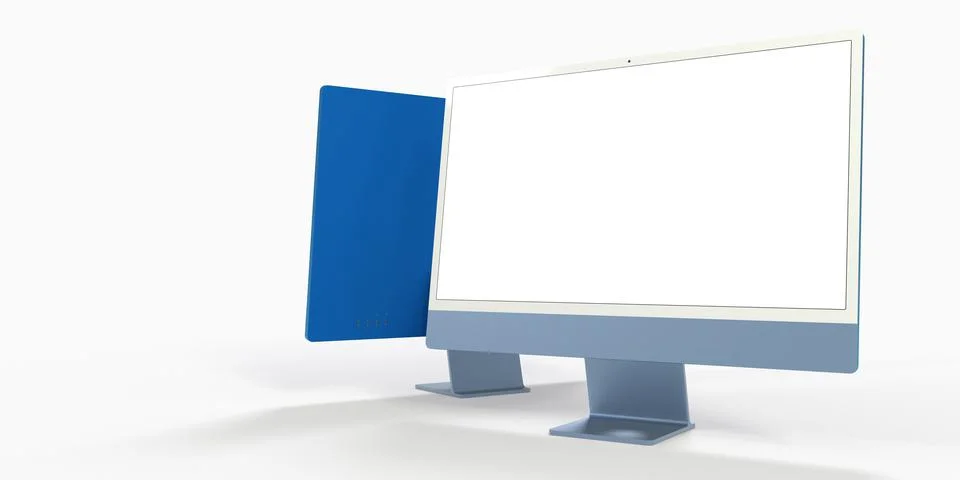 Two computer monitors with copyspace on the white screen isolated on a white  Stock Illustration