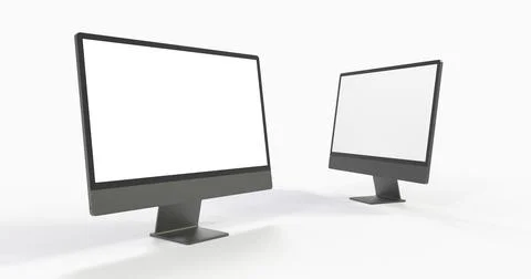 Two computer monitors with copyspace on the white screen isolated on a white  Stock Illustration