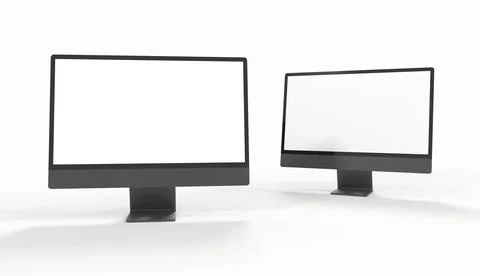 Two computer monitors with copyspace on the white screen isolated on a white  Stock Illustration