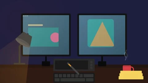 Two computer monitors on a desk. Stock Footage 333824940