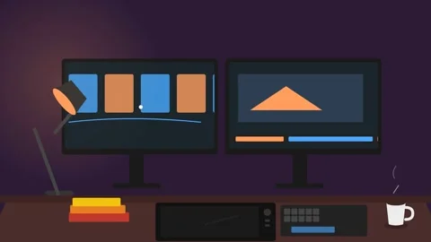 Two computer monitors on a desk. Stock Footage 333824949