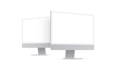 Two Computer Monitors Silver Mockups, Perspective Side View Stock Illustration