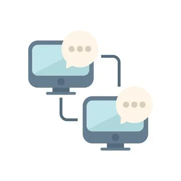Two computers exchanging messages through network with speech bubbles 스톡 일러스트