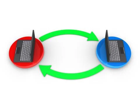 Two computers interact with each other Illustrazione stock