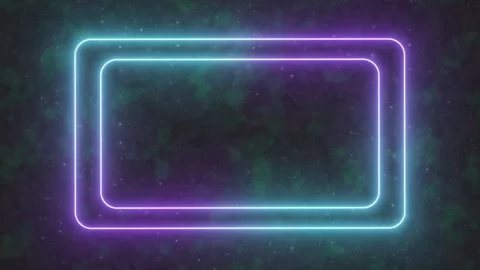 Two concentric neon frames pulse cyan and violet against a dark cosmic Stock Footage 345189256