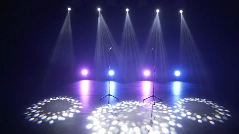 Two concert microphones in front of a large audience. Stock Footage 225534833