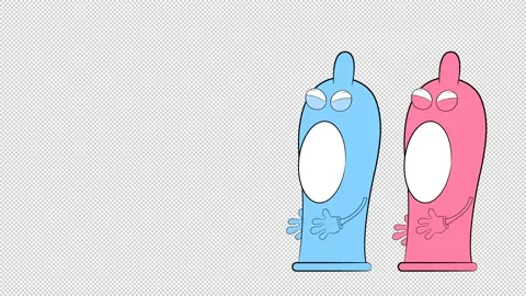 Two condoms are laughing. Two condoms. Cartoon characters. Empty background. Stock Footage 162234128