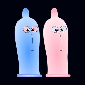 Two condoms cartoon. Stock Illustration