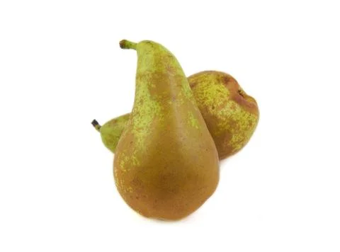 Two conference pears on white background Foto stock