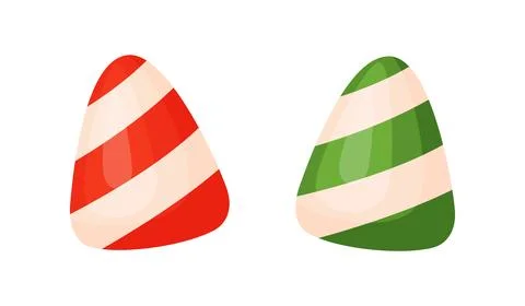 Two conical candy with diagonal stripes, red and white and green and white .. Stock Illustration