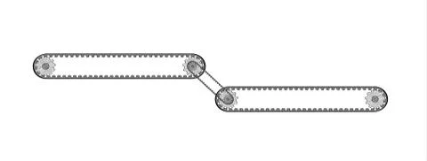 Two connected conveyor belts with two cogwheels Stock Illustration