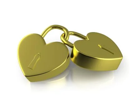Two connected golden locks formed as hearts Stock Illustration