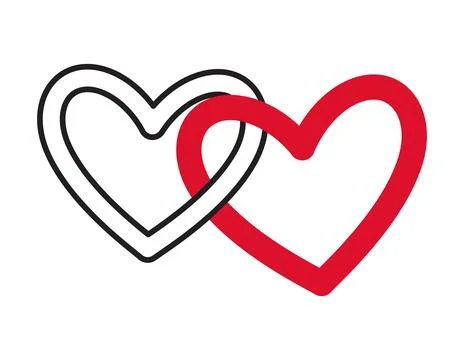 Two connected hearts doodle flat style love isolated icon symbol of love Illustrazione stock