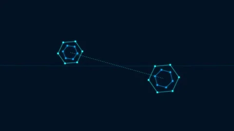 Two connected hexagonal nodes forming a digital networking structure Stock Footage 335145840