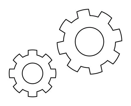 Two connected mechanical gears representing teamwork and mechanical systems.. Stock Illustration