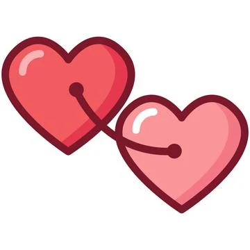 Two connected pink hearts network flat icon with thick outline. 库存插图