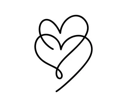 Two connected vector hearts Valentine drawing creating a continuous line unity Illustrazione stock